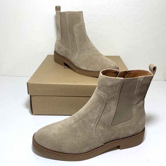 Lucky Brand Ressy Chelsea Boots Suede Leather Booties Dune Beige Size 9 NEW - Picture 2 of 7